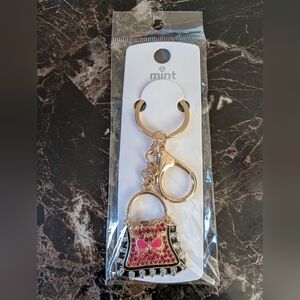 Gold-Tone Pink Crystal Handbag Keychain/Bag Charm YOUR CHOICE